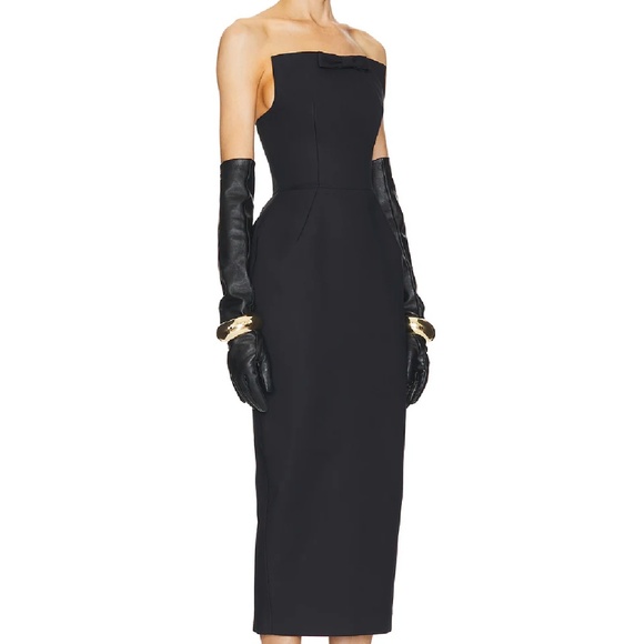 BEST Helsa The S Curve Midi Dress With Bow SzL Large Black Cocktail Holiday - Picture 11 of 14